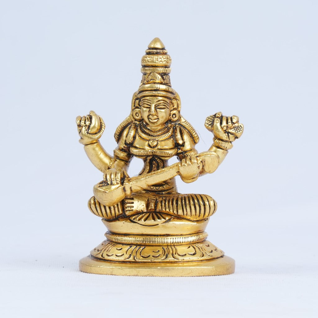 Saraswati murti brass small size (3") Saraswati idol for study table home pooja room