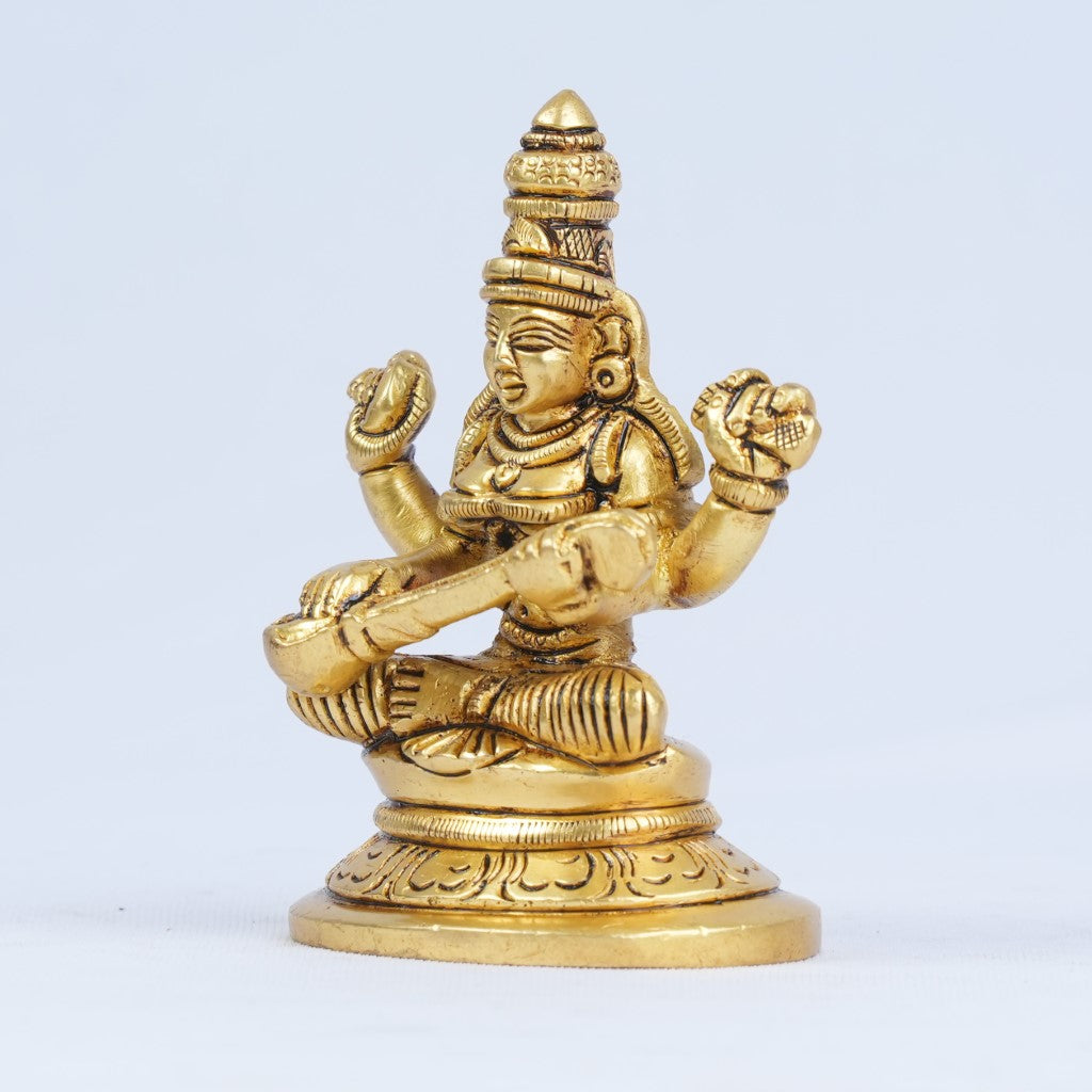 Saraswati murti brass small size (3") Saraswati idol for study table home pooja room