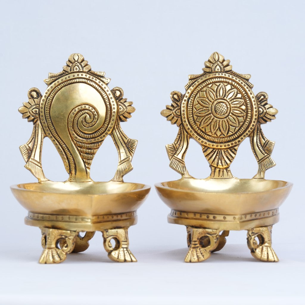 Shanku Chakra Diyas set (Deepam, 2.6 Kg) Brass Akhand diya puja (Big size) for home decor pooja