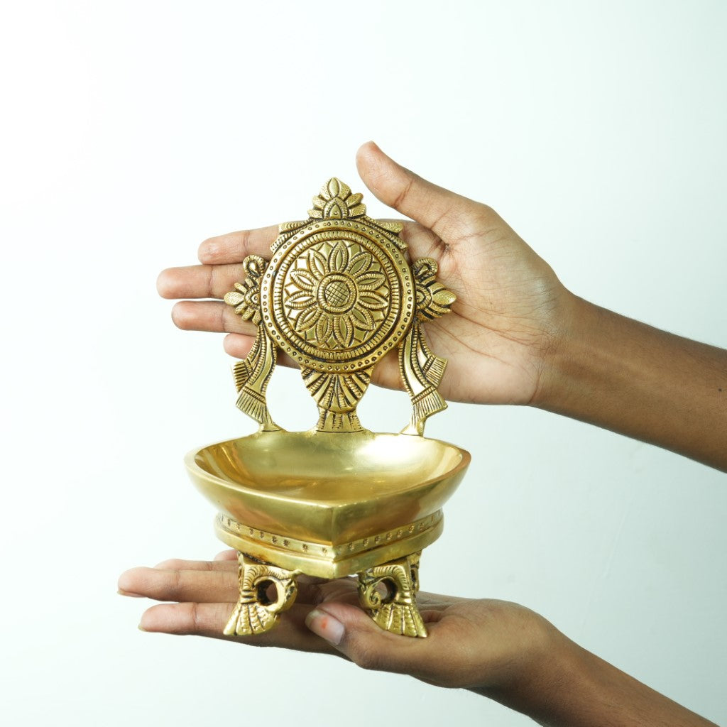 Shanku Chakra Diyas set (Deepam, 2.6 Kg) Brass Akhand diya puja (Big size) for home decor pooja