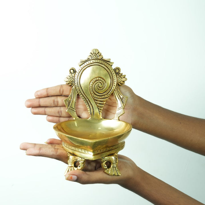 Shanku Chakra Diyas set (Deepam, 2.6 Kg) Brass Akhand diya puja (Big size) for home decor pooja