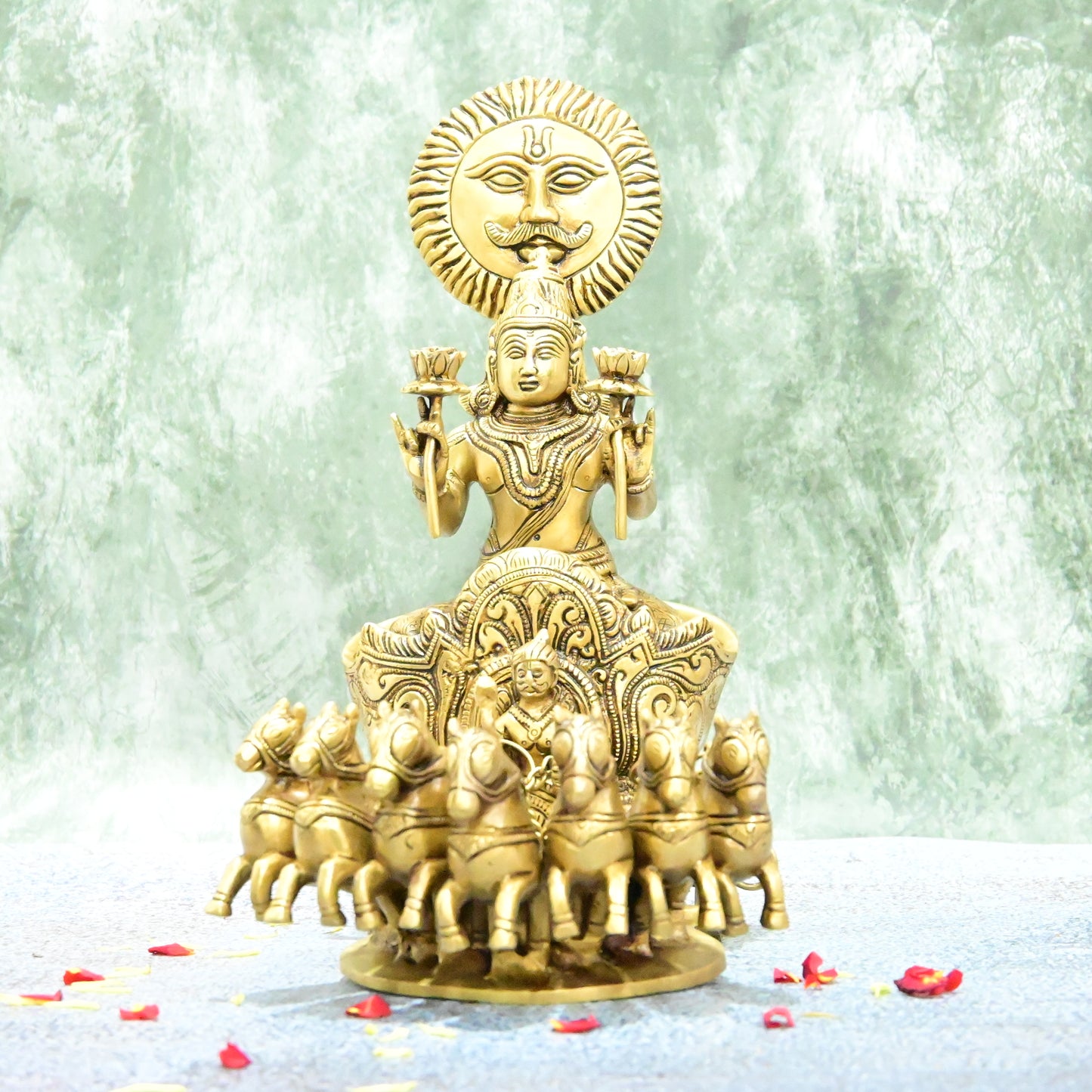 Surya Rath with horses brass big size (5.6 Kg) for Home decor (ratham) Brass Surya bhagwan with rath