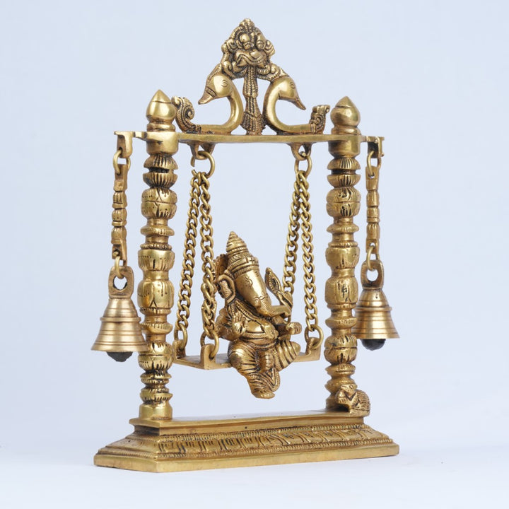 Swing ganesha brass statue (10 inch) Brass Ganesh on Swing (Jhula with bells) home decoration