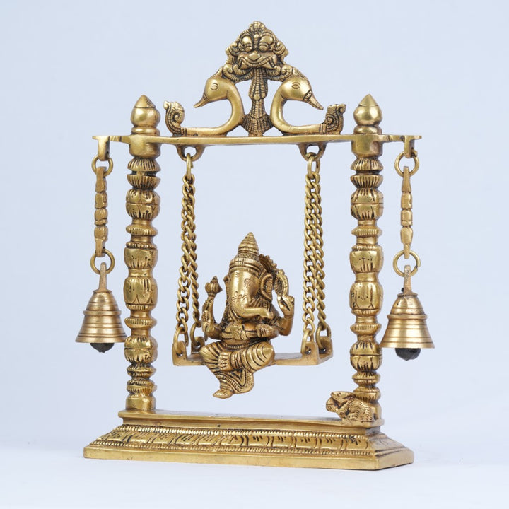 Swing ganesha brass statue (10 inch) Brass Ganesh on Swing (Jhula with bells) home decoration