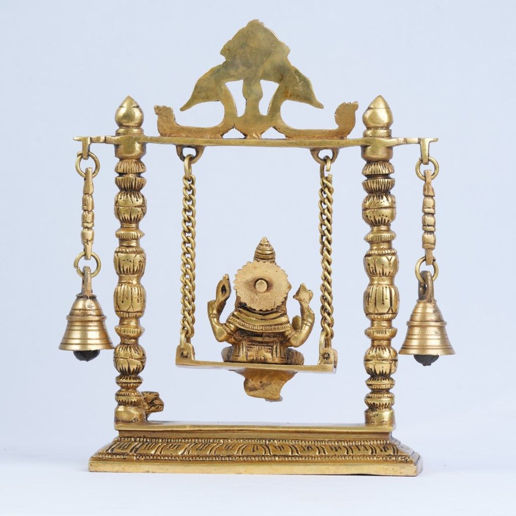 Swing ganesha brass statue (10 inch) Brass Ganesh on Swing (Jhula with bells) home decoration