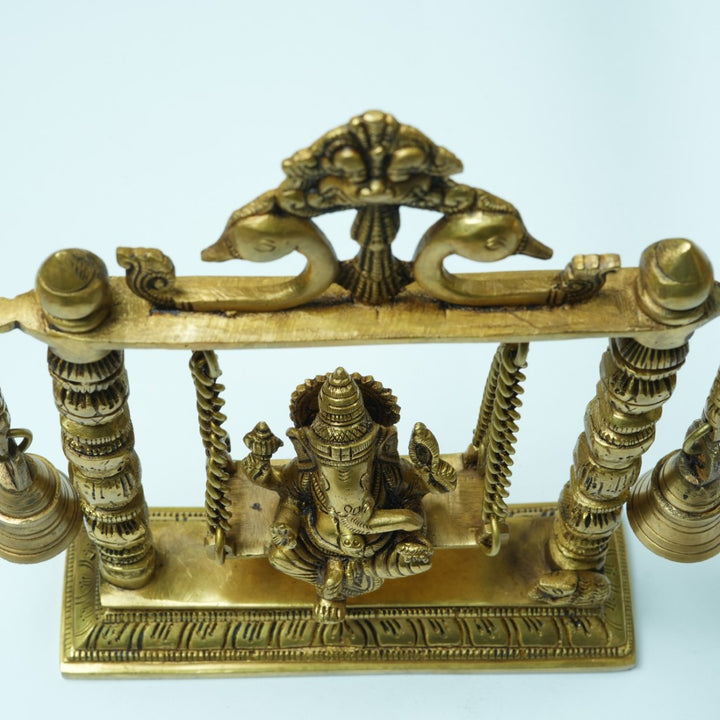 Swing ganesha brass statue (10 inch) Brass Ganesh on Swing (Jhula with bells) home decoration