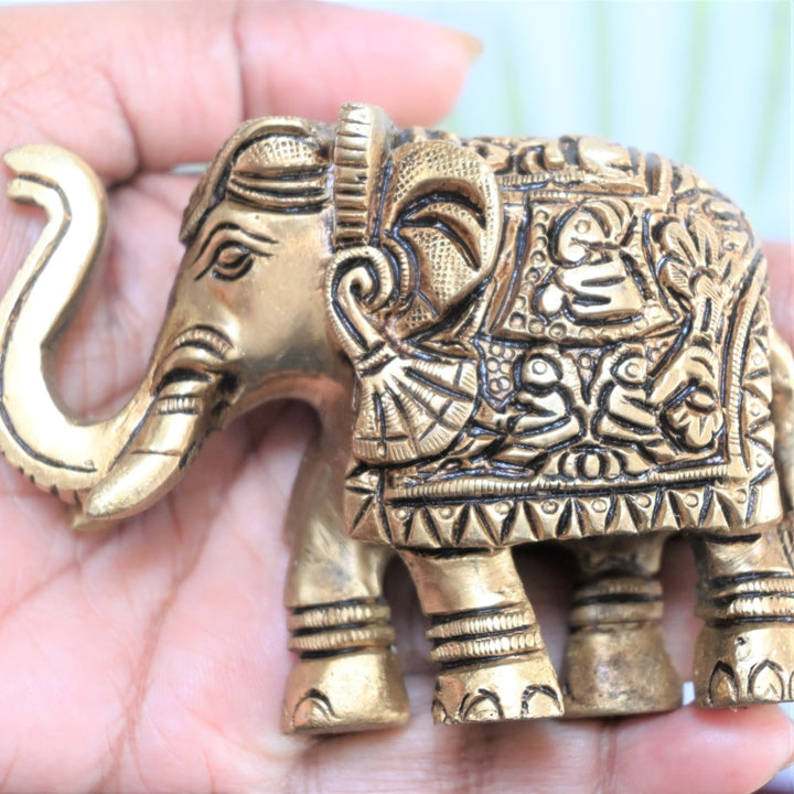 Brass elephants idol pair elephant statue for home decor living room statue hatha joda small size