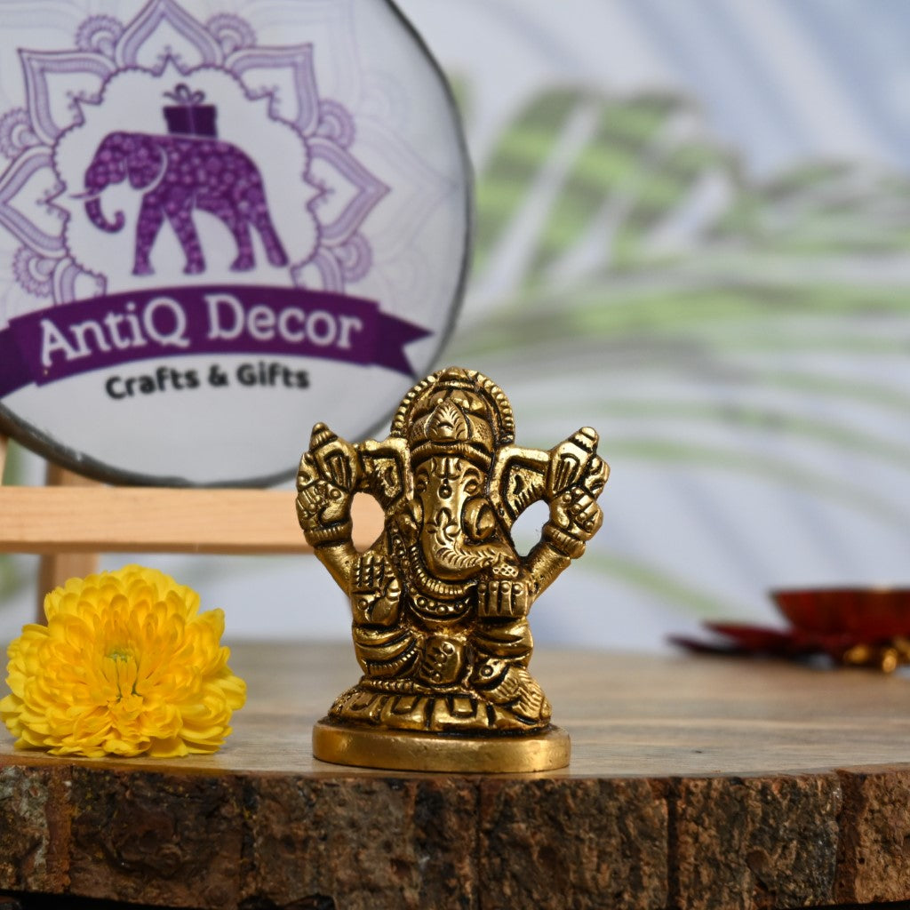 Brown colour gold paint hindu god ganesha statue gift figurine ganesh  ganapathi | eBay