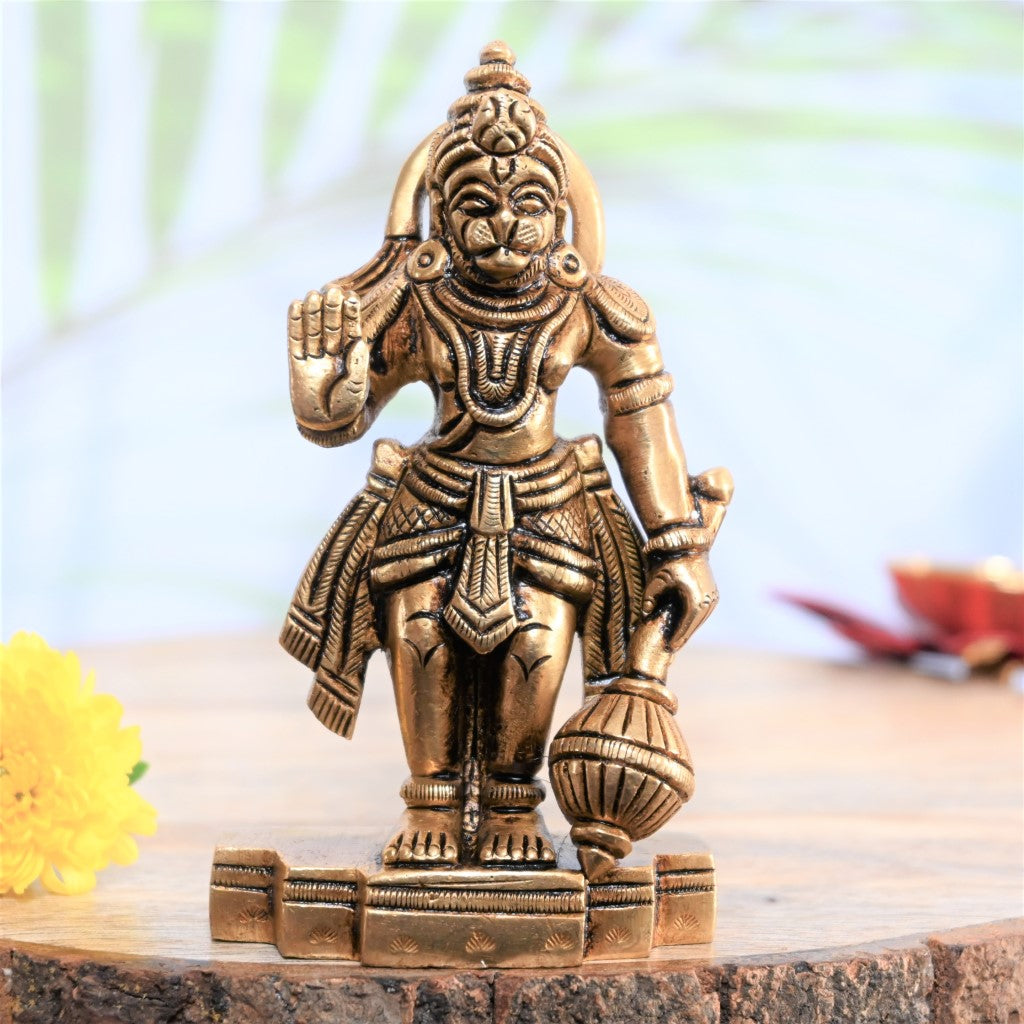 Brass hanuman idol standing hanuman ji murti small for home decor pooja room car puja statue