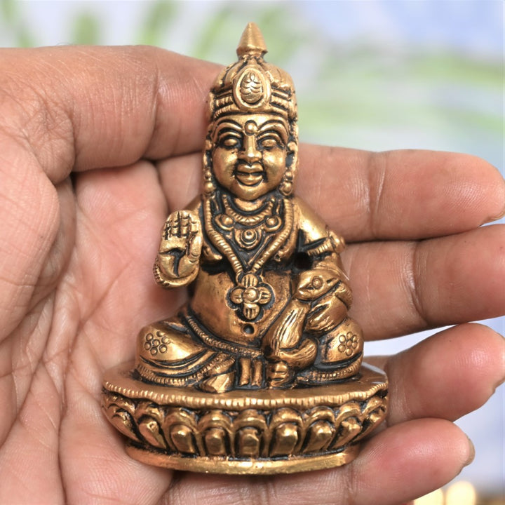 Brass kuber murti lord kubera idol statue for vastu home shop pooja money wealth small