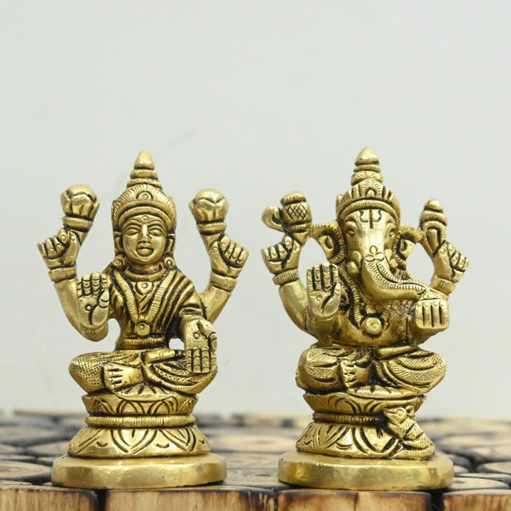 Brass laxmi ganesh idol lakshmi ganesha murti for home decor pooja stautue pair small size