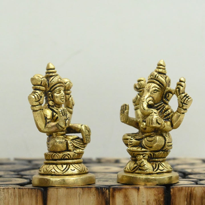 Brass laxmi ganesh idol lakshmi ganesha murti for home decor pooja stautue pair small size