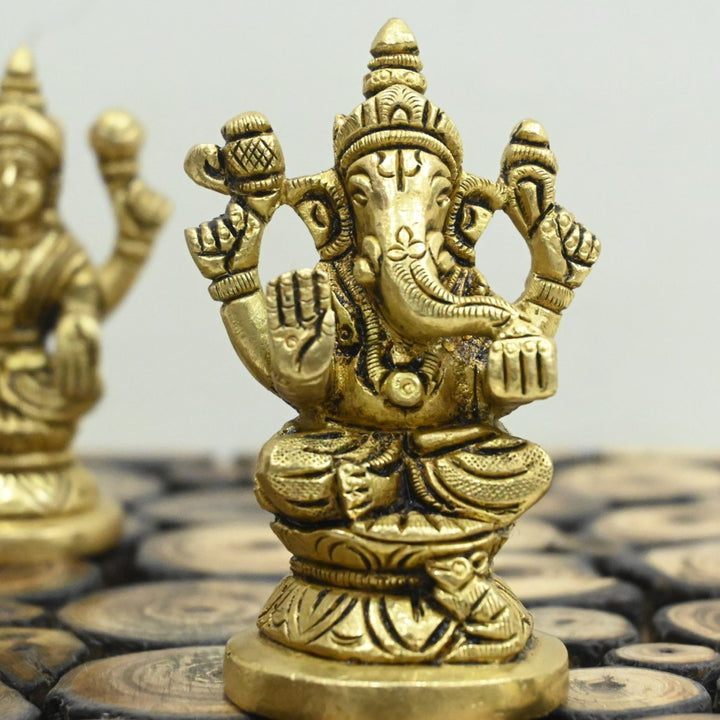 Brass laxmi ganesh idol lakshmi ganesha murti for home decor pooja stautue pair small size