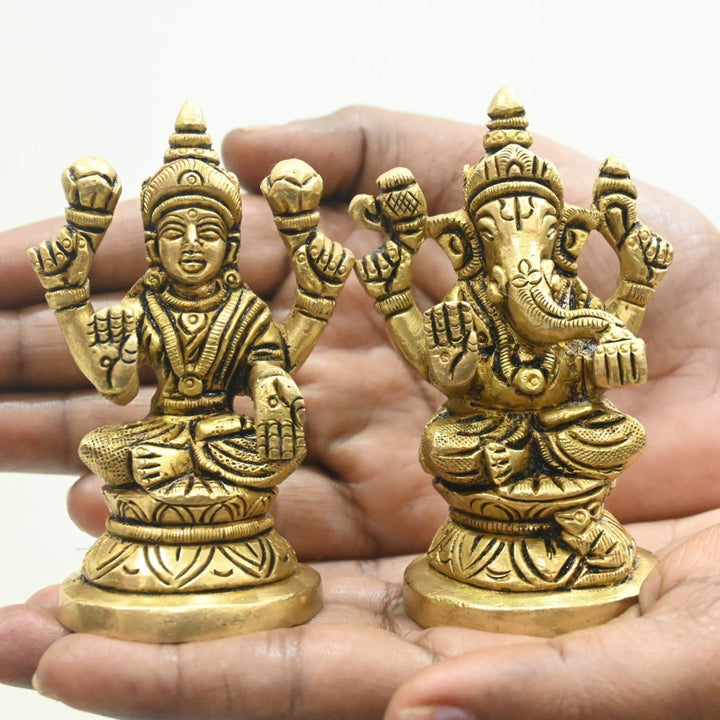 Brass laxmi ganesh idol lakshmi ganesha murti for home decor pooja stautue pair small size