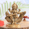 Brass saraswati idol with peacock veena small for pooja saraswati murti pital home decor gift