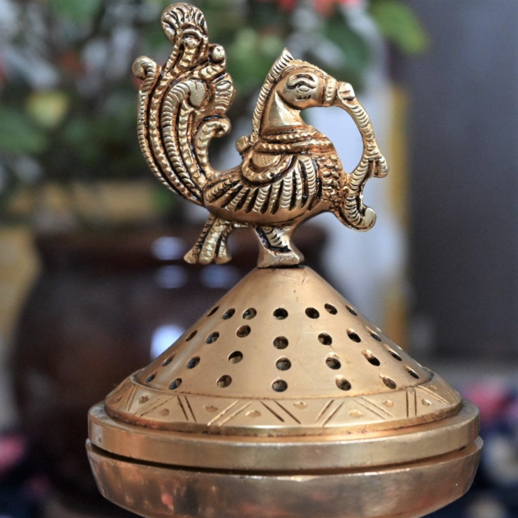 Dhoop dani brass peacock dhoop stand loban dani pooja room decoration items