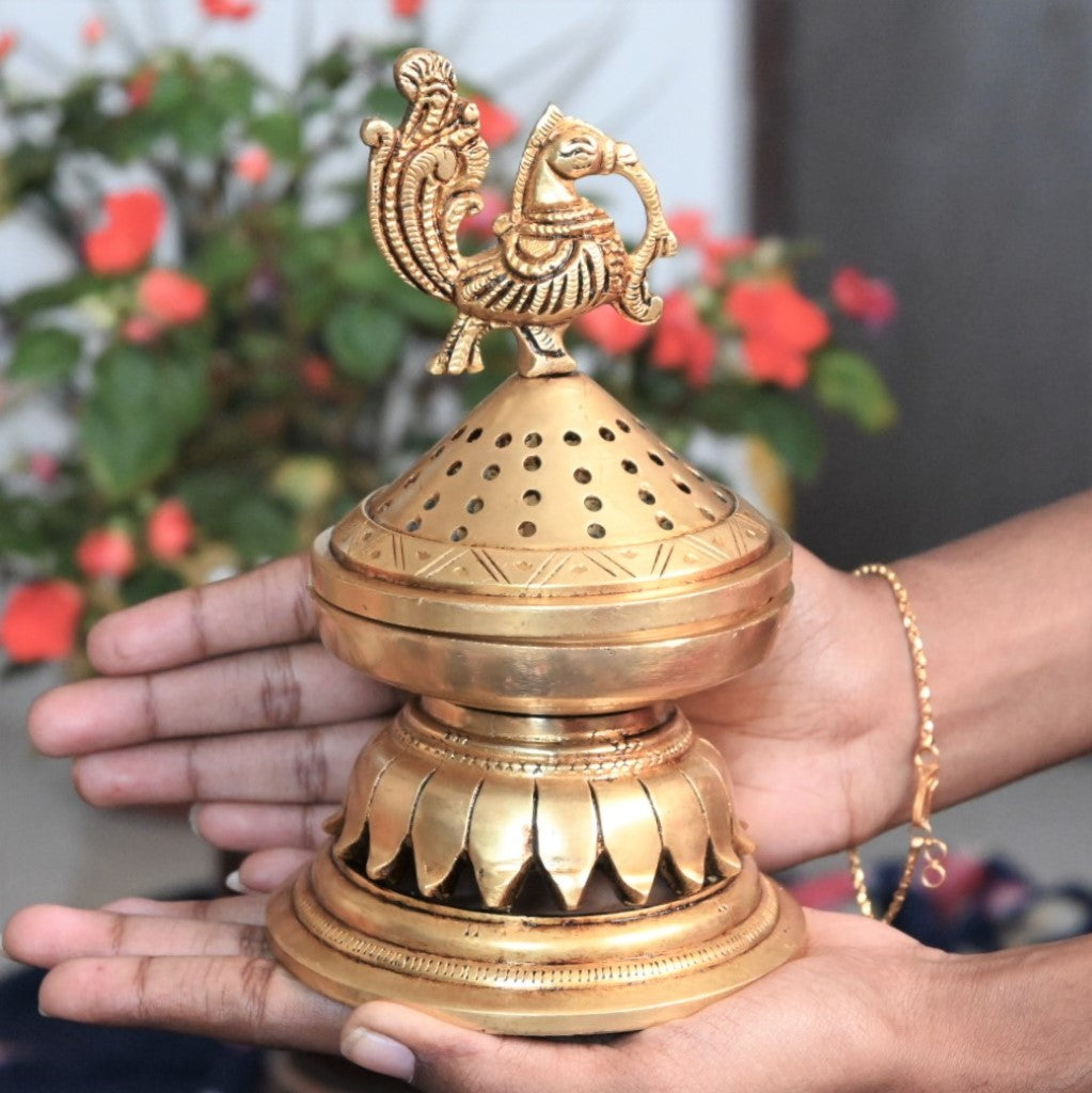 Dhoop dani brass peacock dhoop stand loban dani pooja room decoration items