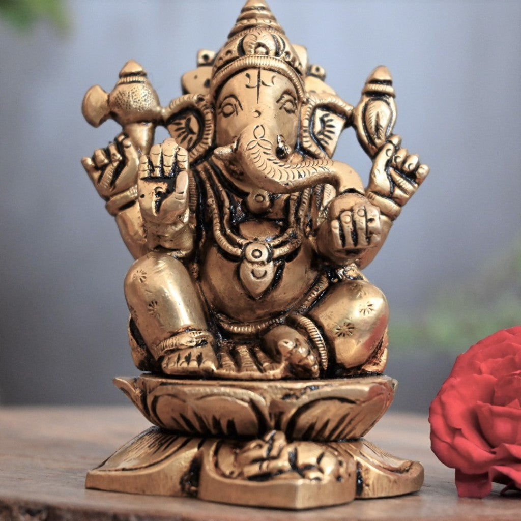 Lakshmi ganesh idol brass laxmi ganesh murti for home decor pooja statue set small