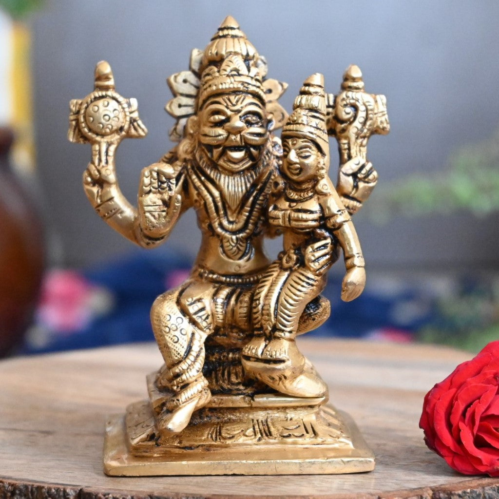 Lakshmi narasimha swamy idol brass pooja home decor lakshmi narasimha murti statue small