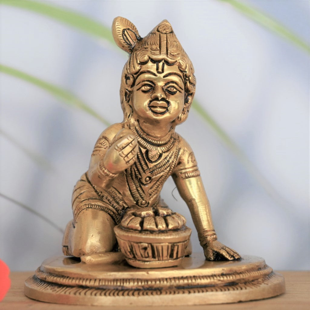 Little krishna statue brass lord krishna makhan chor krishna idol murti home decor small