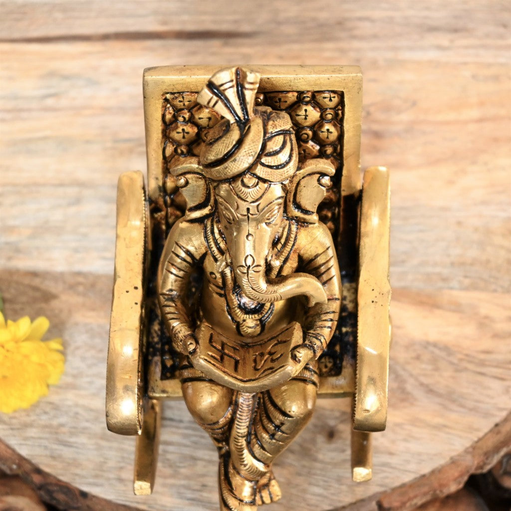 Lord ganesha rocking chair brass chair ganesha idol ganesh statue reading  book study table small