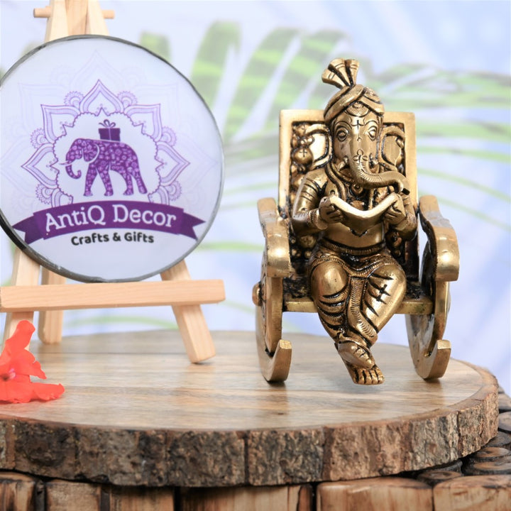 Lord ganesha rocking chair brass chair ganesha idol ganesh statue reading book study table small