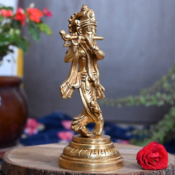 Lord krishna idol brass krishna murti statue with flute for home decor pooja small