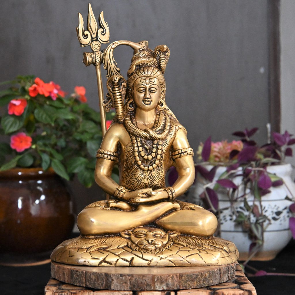 Lord shiva idol shiv ji brass statue for home decor shiva murti sitting with trishul for pooja big size