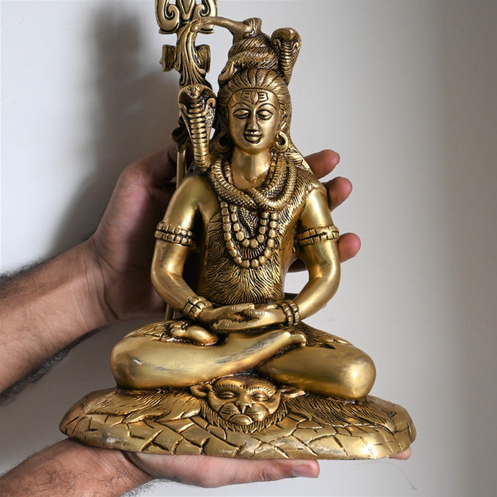 Lord shiva idol shiv ji brass statue for home decor shiva murti sitting with trishul for pooja big size