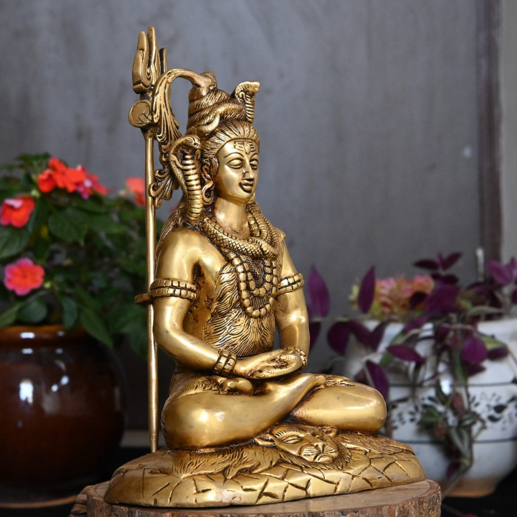 Lord shiva idol shiv ji brass statue for home decor shiva murti sitting with trishul for pooja big size