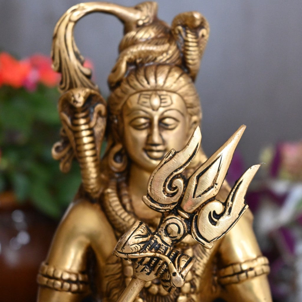 Lord shiva idol shiv ji brass statue for home decor shiva murti sitting with trishul for pooja big size