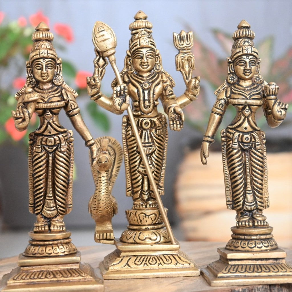 Murugan valli deivanai statue in brass for pooja room family idol set for home decor small