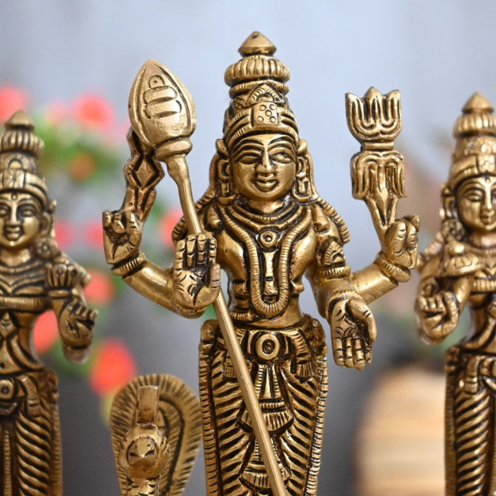 Murugan valli deivanai statue in brass for pooja room family idol set for home decor small