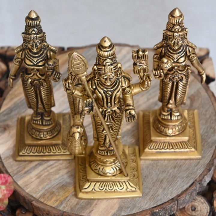 Murugan valli deivanai statue in brass for pooja room family idol set for home decor small