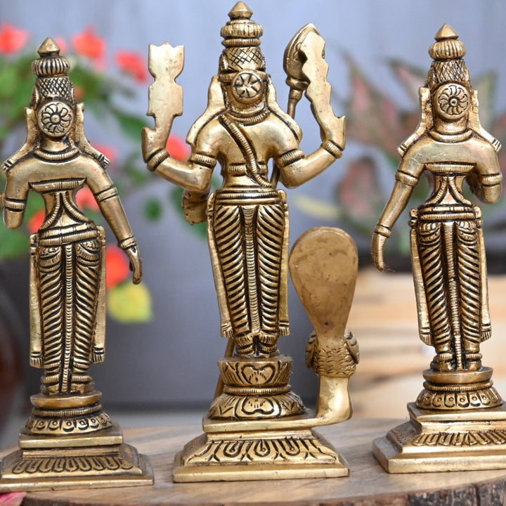 Murugan valli deivanai statue in brass for pooja room family idol set for home decor small