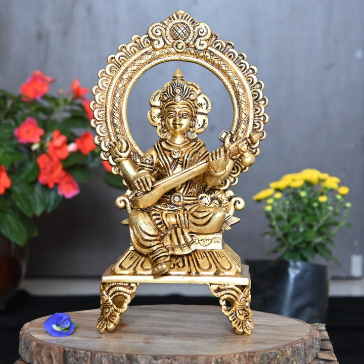 Saraswati idol brass home decor statue goddess saraswathi devi murti for pooja