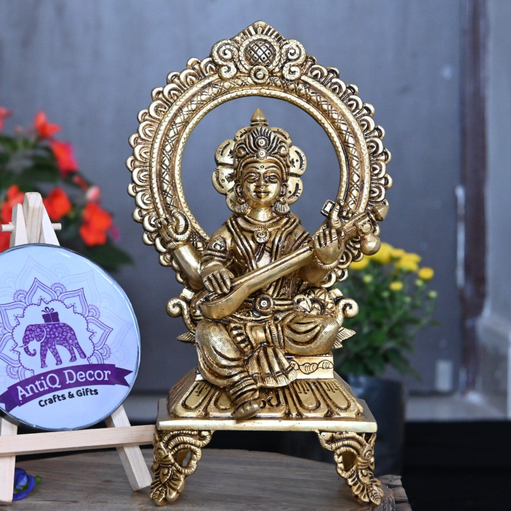 Saraswati idol brass home decor statue goddess saraswathi devi murti for pooja