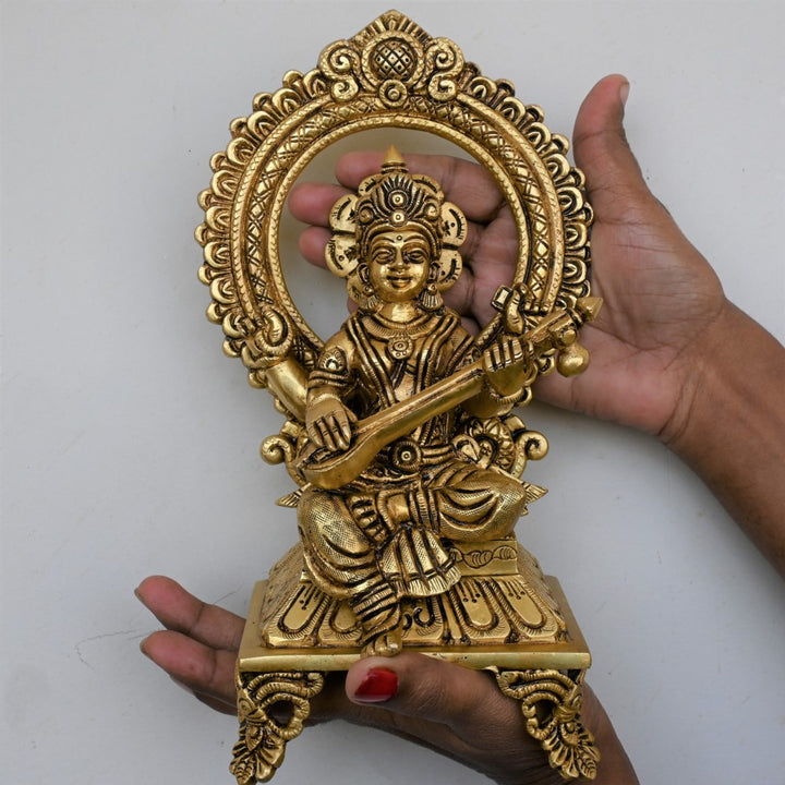 Saraswati idol brass home decor statue goddess saraswathi devi murti for pooja