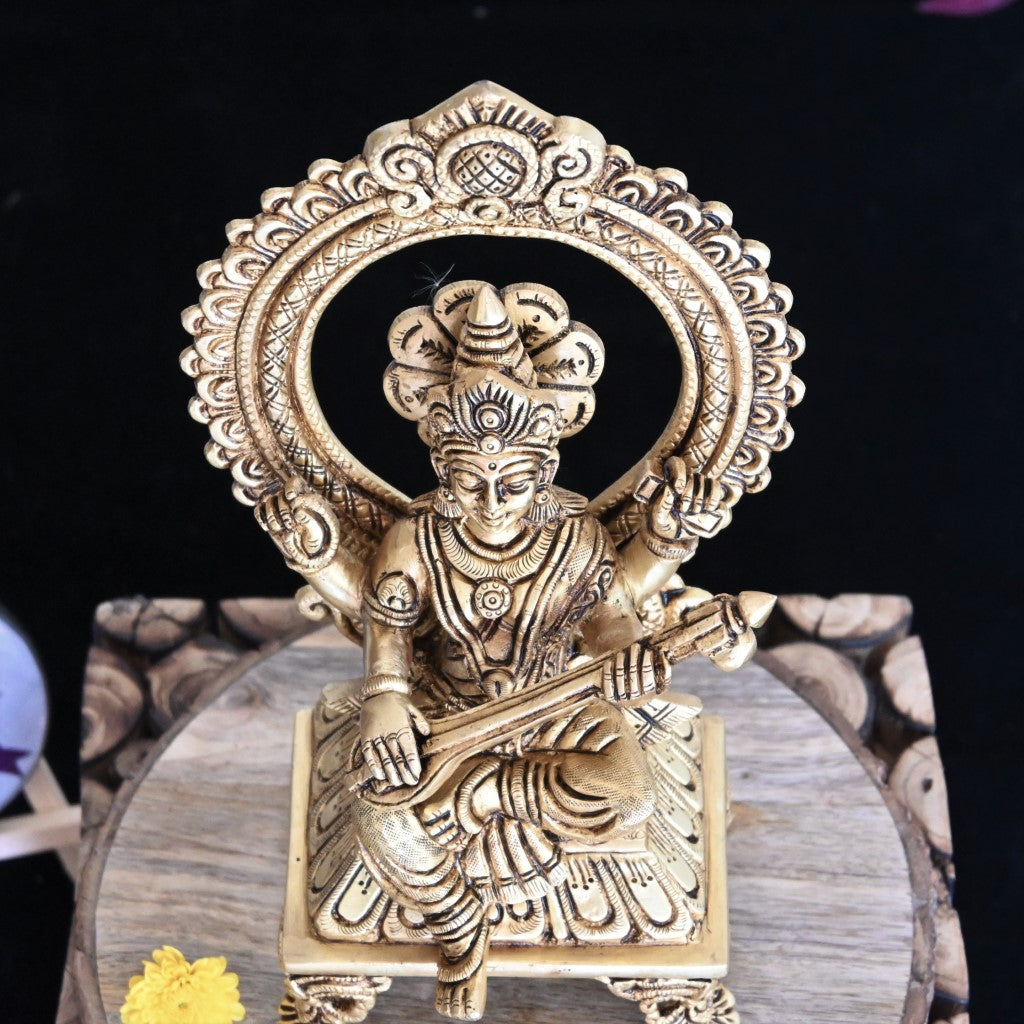 Brass saraswati murti for pooja big size home decor idol goddess