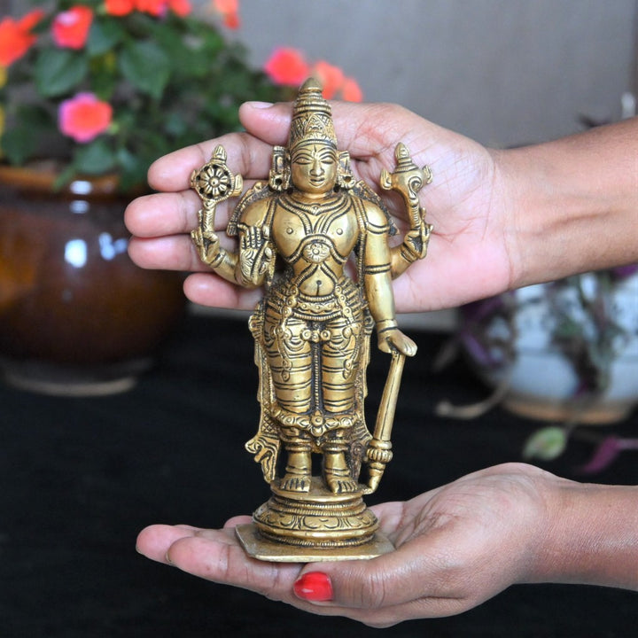 Vishnu murthi brass statue (6.5 Inch) vishnu idol for pooja home decor puja standing murthy